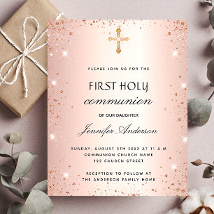 First communion rose gold budget invitation flyer
