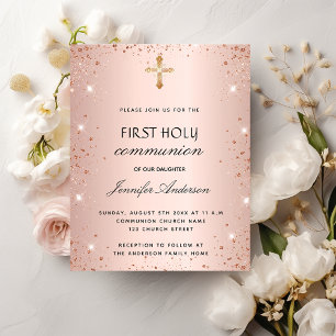 First communion rose gold invitation