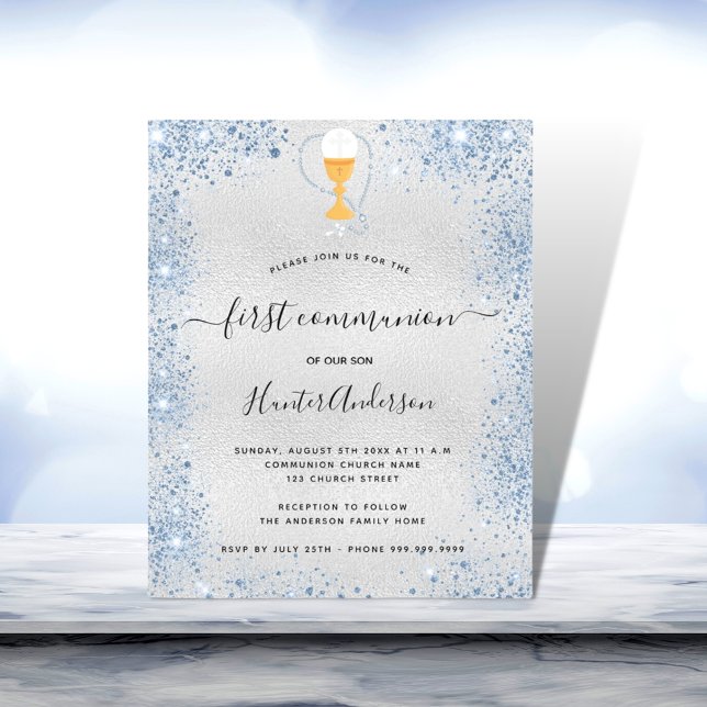 First communion silver blue boy invitation (Creator Uploaded)