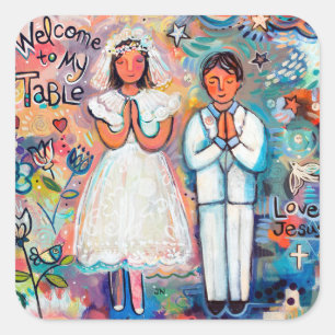 First Communion Stickers, boy and girl Square Sticker