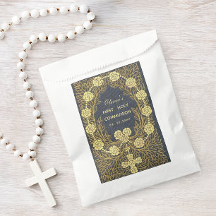 First Communion Vintage Rosary White Flowers Favour Bag