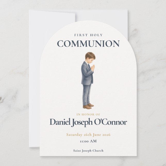 First Communion Watercolor Boy Invitation (Front)