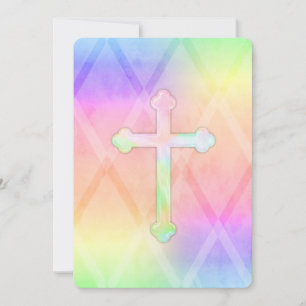 First Communion Watercolor Cross Rainbow Invitation