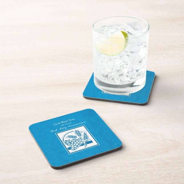First Communion, Wheat, Grapes Blue Coaster (Right Side)