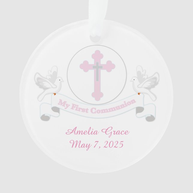 First Communion White Doves with Banner Ornament (Front)