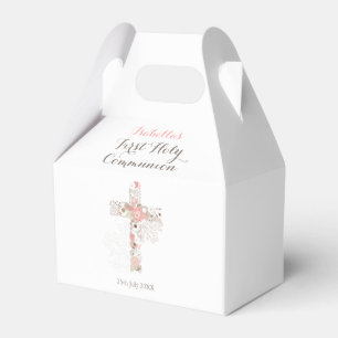 First Communion white floral cross Favour Box
