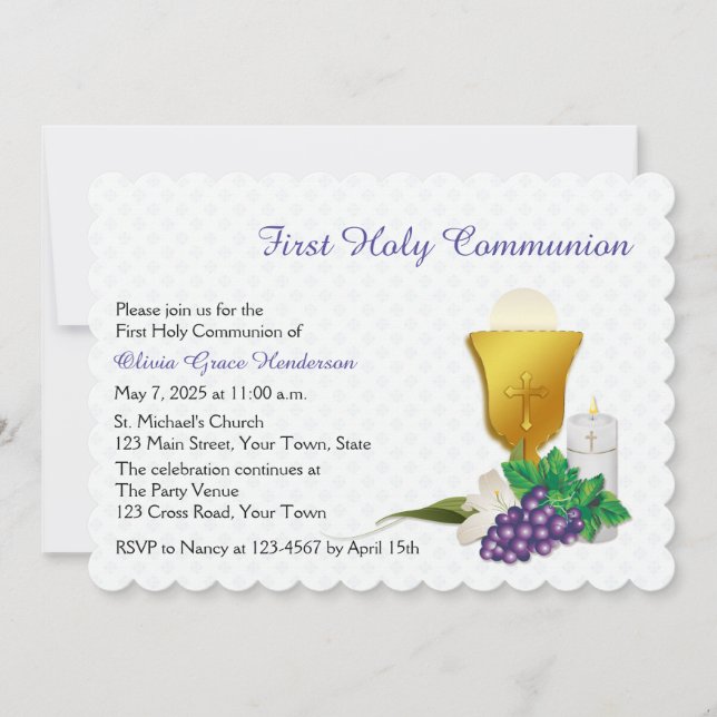 First Communion, White Lace Invitation (Front)