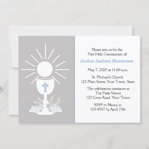 First Communion with Chalice, Grey Invitation