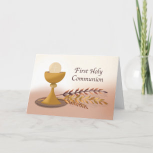 First Communion With Wheat Chalice and Host Card