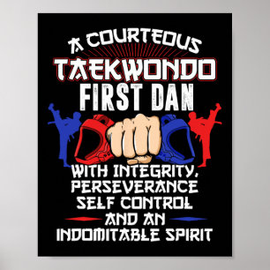 First Dan Taekwondo Gift 5 Tenets Oath Belt Level Poster