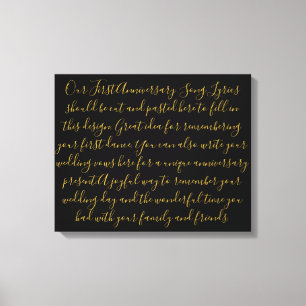 First Dance Song Lyrics Anniversary Gift Newlywed Canvas Print