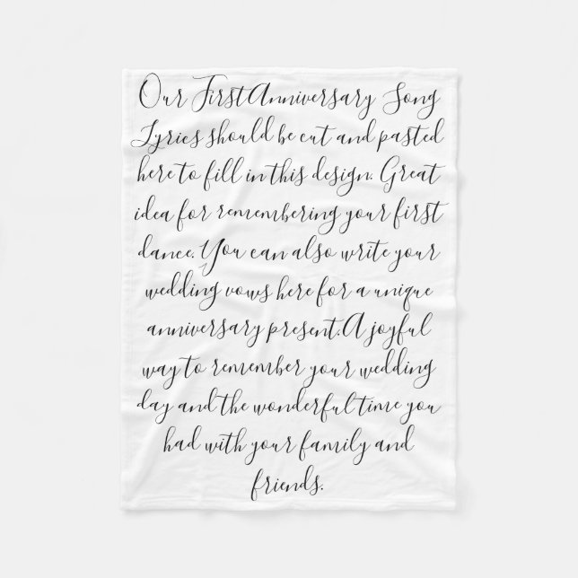 First Dance Song Lyrics Anniversary Gift Vows 2nd  Fleece Blanket (Front)