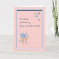 First Date Anniversary Card Peach with Flower Cone