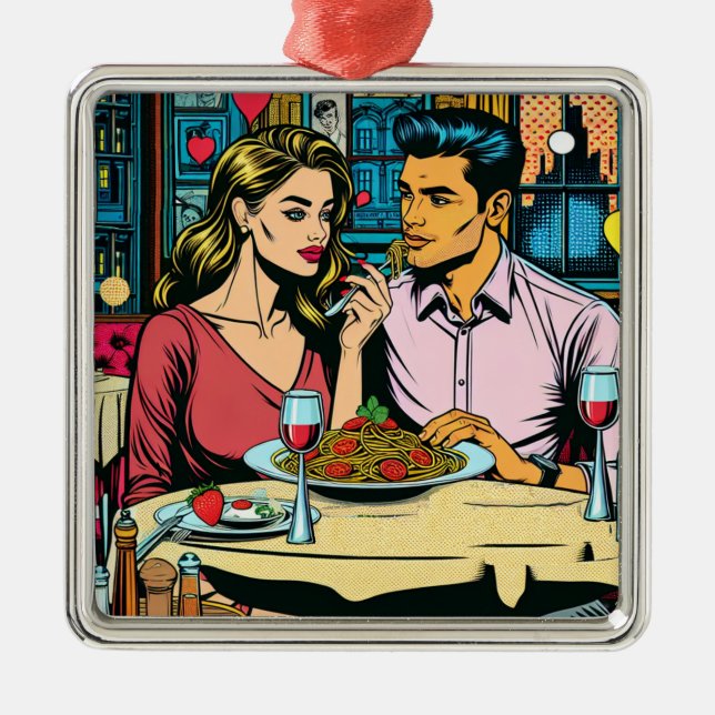 First Date | Spaghettis Dinner Metal Ornament (Front)