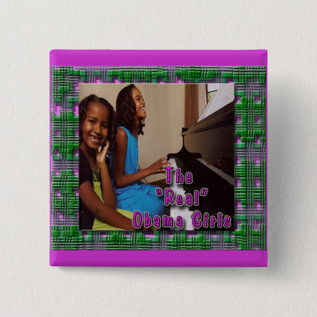 FIRST DAUGHTERS: SASHA & MALIA OBAMA GIRLS 15 CM SQUARE BADGE (Front)