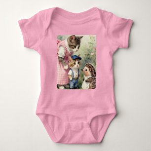 First Day Greetings –  Kitten & Hedgehog Baby Bodysuit