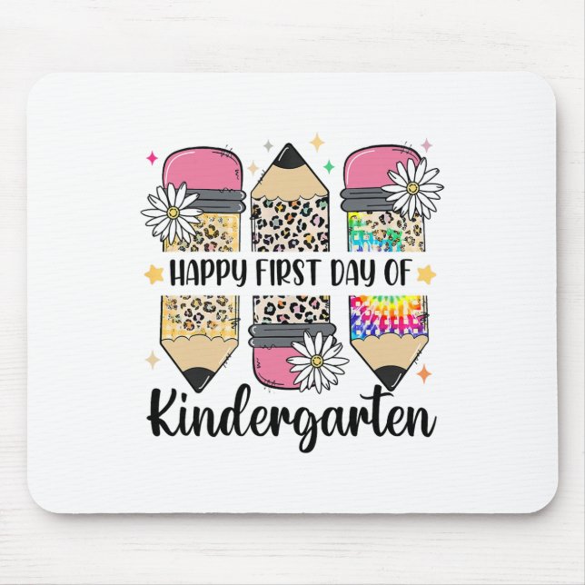 First Day Kindergarten Teacher Leopard Pencil Ck T Mouse Pad (Front)