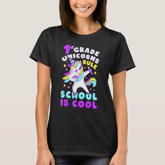 First Day of 1st Grade, Back To School, Girl, Unic T-Shirt (Front)