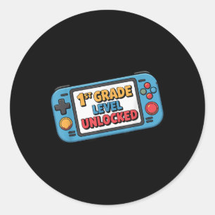 First Day Of 1st Grade Level Unlocked Gaming Boy F Classic Round Sticker
