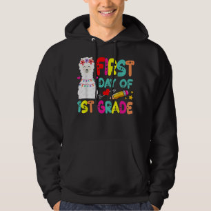 First day of 1st Grade Teacher Cute Llama Back To Hoodie