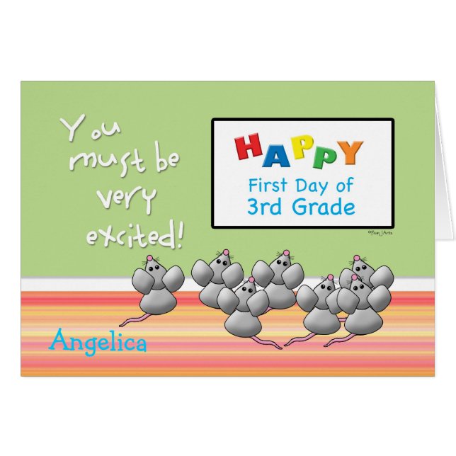 First Day of 3rd Grade Cute Mice and SMART Board (Front Horizontal)