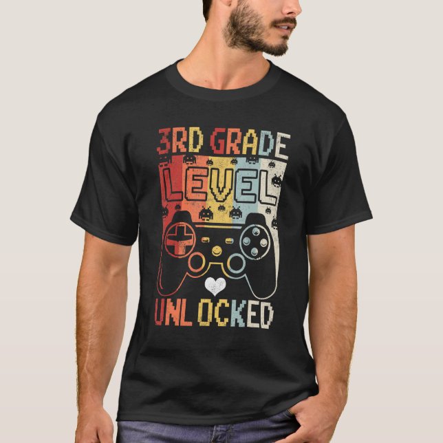 First Day of 3rd Grade Level Unlocked Back To Scho T-Shirt (Front)