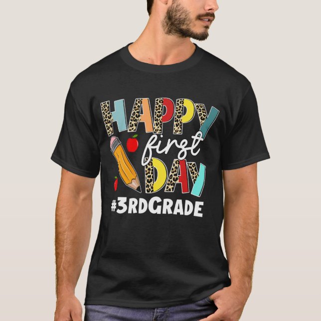 First Day Of 3rd Grade Squad Leopard Back To Schoo T-Shirt (Front)