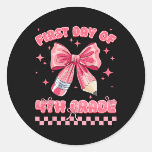 First Day Of 4th Grade Coquette Byck To School Gir Classic Round Sticker