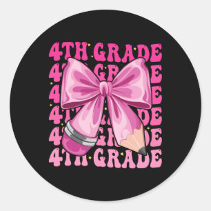 First Day Of 4th Grade Girls Coquette Bow Byck To Classic Round Sticker