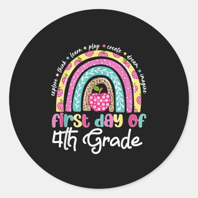 First Day Of 4th Grade Leopard Rainbow Back To Sch Classic Round Sticker (Front)