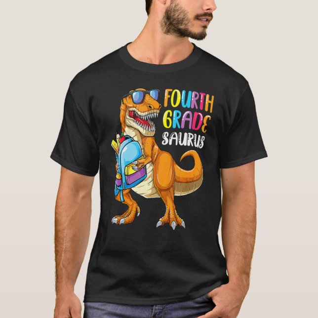 First Day Of 4th Grade Saurus Rex Back To School B T-Shirt (Front)