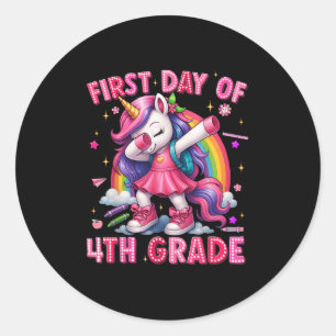 First Day Of 4th Grade Unicorn Back To School Girl Classic Round Sticker