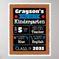 First day of Class Signs Student Art - Blue