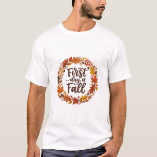 First Day of Fall Autumn Leaves Wreath Cosy Season T-Shirt