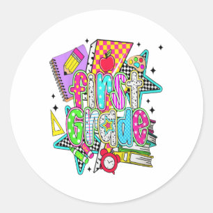 First Day Of First Grade Floral Bundle For Teacher Classic Round Sticker