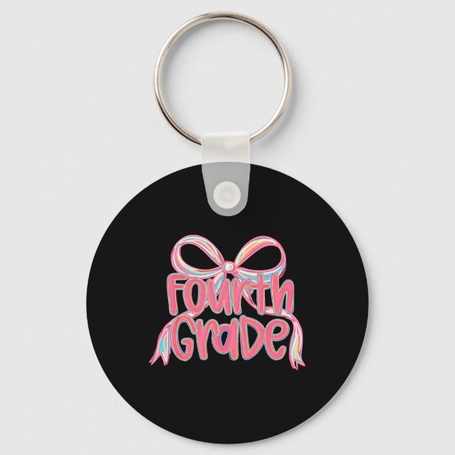 First Day Of Fourth Grade Floral Bundle For Teache Key Ring (Front)