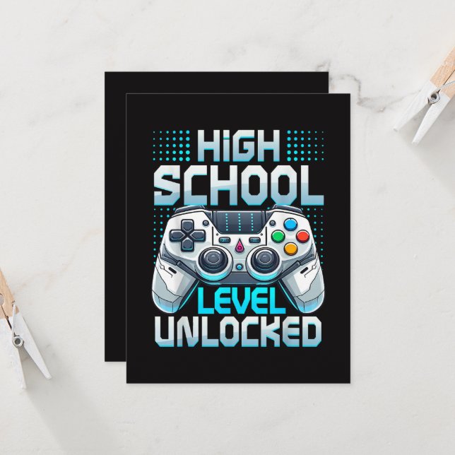 First Day of High School Level Unlocked  Invitation (Front/Back In Situ)