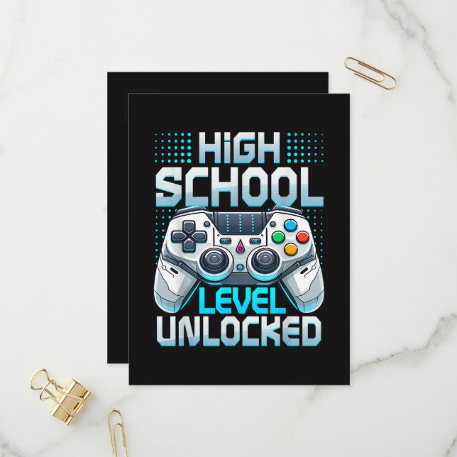 First Day of High School Level Unlocked  Invitation Postcard (Front/Back In Situ)