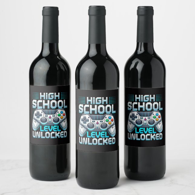 First Day of High School Level Unlocked Wine Label (Bottles)