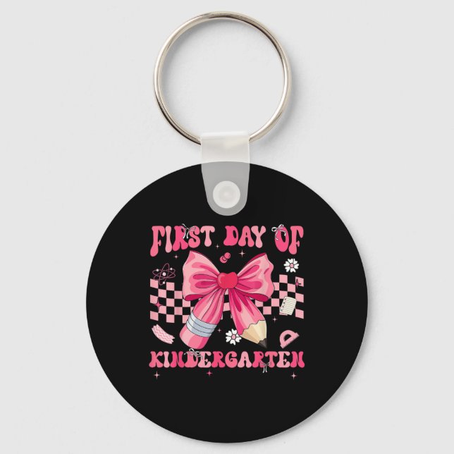 First Day Of Kindergarten Coquette Bow Pencil Back Key Ring (Front)