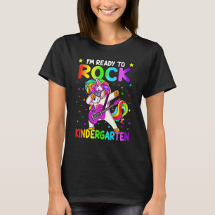First Day Of Kindergarten Rock Unicorn Girls Back  T-Shirt