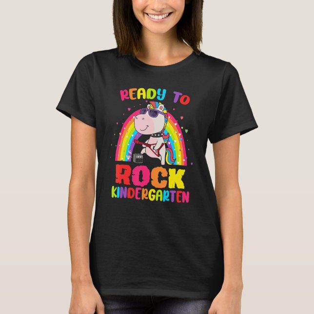 First Day Of Kindergarten Rock Unicorn Girls Back  T-Shirt (Front)