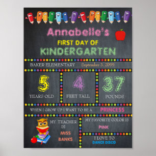 First Day of Kindergarten Sign GIRL, Chalkboard