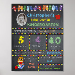 First Day of Kindergarten Sign PHOTO, Chalkboard