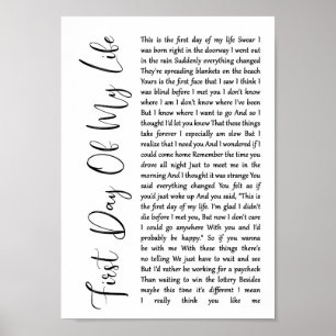 First Day Of My Life White Script Song Lyric Print