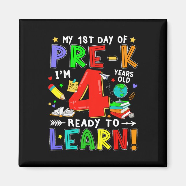 First Day Of Pre-k 4 Years Old Ready To Learn Boy  Magnet (Front)