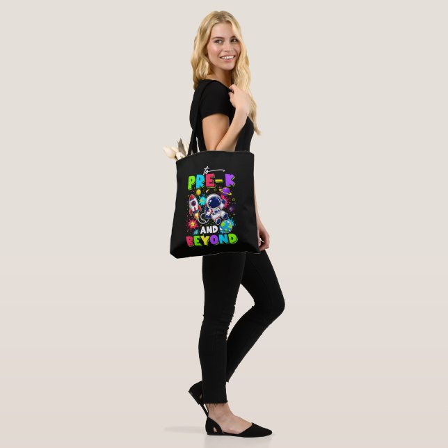 First Day of Pre-K Astronaut Space Back to School Tote Bag (On Model)