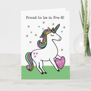 First Day of Pre-K for Girl Pink Unicorn Card