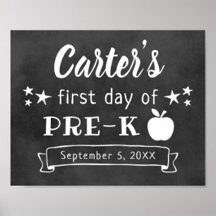 First Day of Pre-K Sign Black Chalkboard Poster
