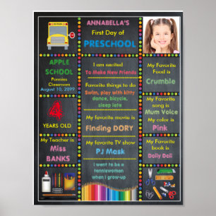 First day of preschool, chalkboard sign photo GIRL